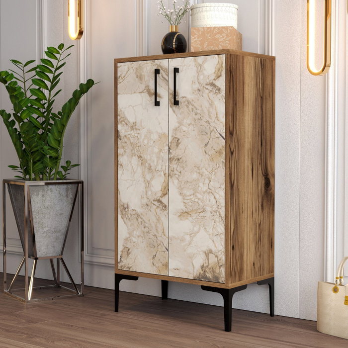Hanah Home Zapatero Nogal y Blanco Mármol Industrial Organizador de Calzado Estilo Moderno